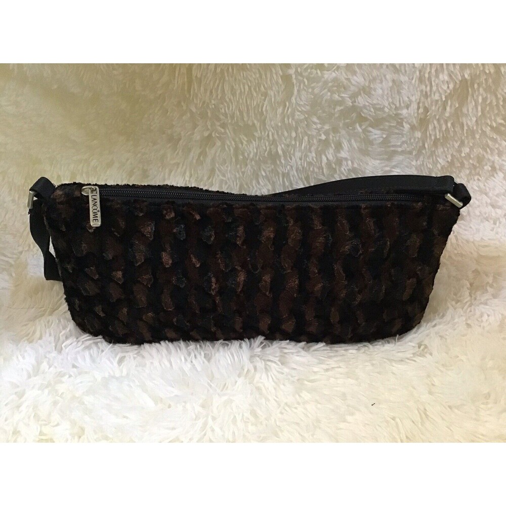 Lancome Womens Brown Black Textured Crushed Velvet Baguette Shoulder Bag Purse